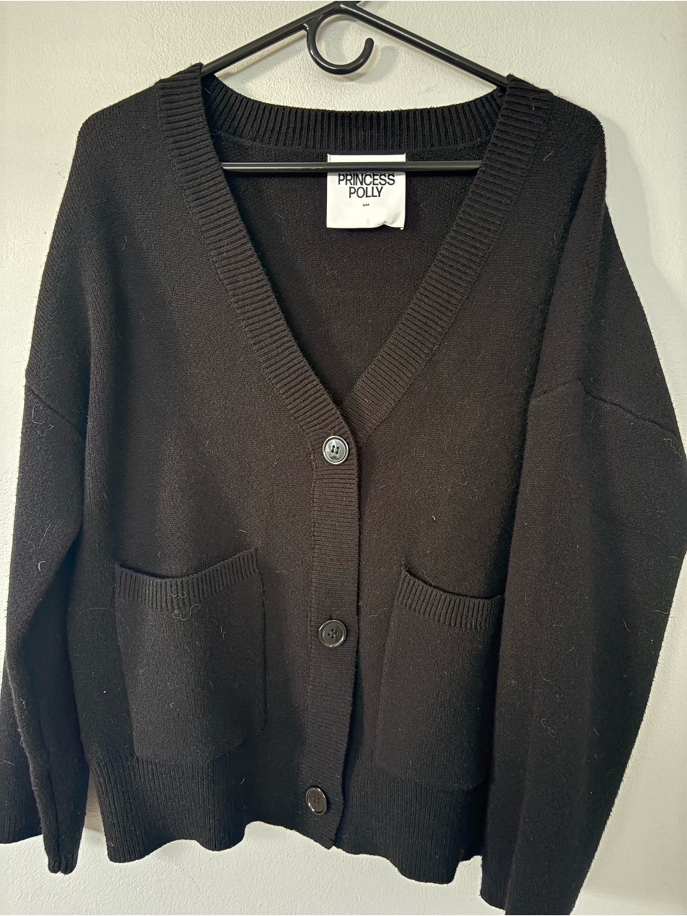 Princess Polly Burke Cardigan Black V-Neck Size S/M